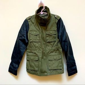 Girls Army Green, and Black Size 6-7 Joe Fresh Faux Leather Sleeve Jacket